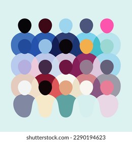 Vector illustration. Diverse crowd of people, abstract pattern. community, society, different personalities and cultures make up a population. Multicultural nature, right to be different concept.