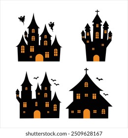 Ilustración vectorial - Diversas casas embrujadas de Halloween