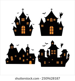 Ilustración vectorial - Diversas casas embrujadas de Halloween