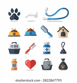 Vector illustration of diverse icons including home, heart, shopping bag, and tools
