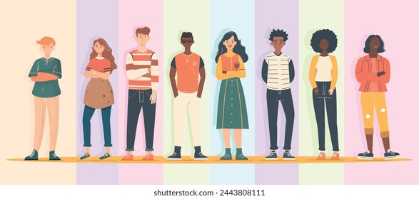 Vector illustration of diverse people on colorful backgrounds