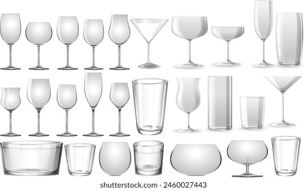 Ilustración vectorial de diversos tipos de cristalería