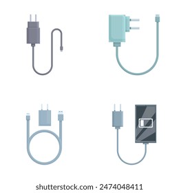 Vector illustration of diverse types of power plugs and connectors for different electronic devices