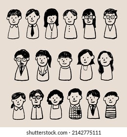 Vector illustration of diversity concept. Icon set of family,friends and business team. hand drawn.