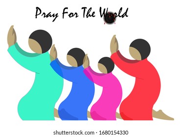 Vector illustration of diversity people like family praying together for the world attacked by the virus.