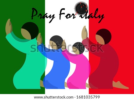 Vector illustration of diversity people like family praying together for Italy attacked by the virus.