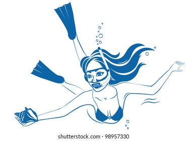 Vector illustration of diving girl with mask