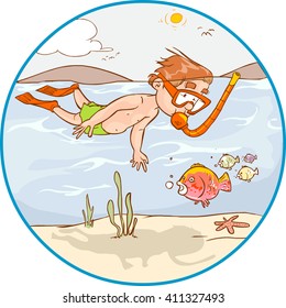 vector illustration of a Diving Kid