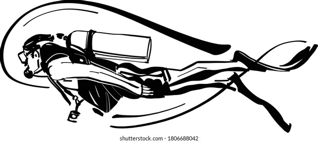 the vector illustration of the diving man underwater