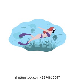 Vector Illustration of Diving in the Sea