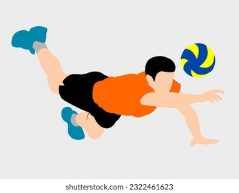 vector illustration diving in volly ball or safe the ball 