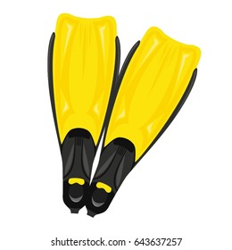 Vector illustration diving yellow flippers isolated