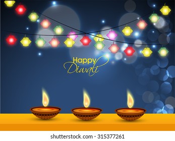 Vector Illustration for Diwali with Beautiful Diwali Elements.