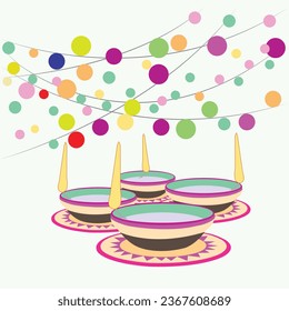 Vector illustration of Diwali celebration with decorative colourful Design set.