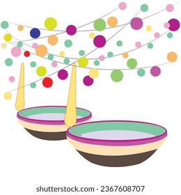 Vector illustration of Diwali celebration with decorative colourful Design set.