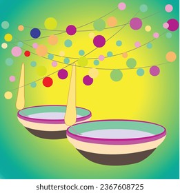 Vector illustration of Diwali celebration with decorative colourful Design set.