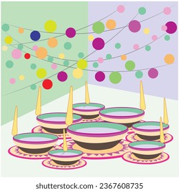Vector illustration of Diwali celebration with decorative colourful Design set.