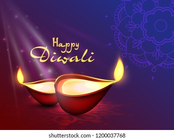 Vector illustration of Diwali festival with beautiful stylish lamp and Diwali lighting elements. Offers