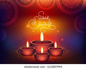 Vector illustration of Diwali festival with beautiful stylish lamp and Diwali lighting elements. Offers