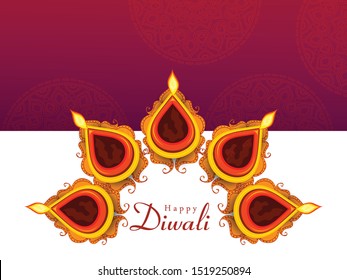 Vector illustration of Diwali festival with beautiful stylish lamp and Diwali lighting elements. Offers