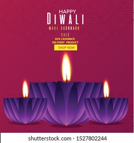 Vector illustration of Diwali festival with beautiful stylish lamp and Diwali lighting elements. Offers