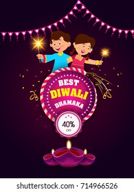 Vector illustration of Diwali festival with beautiful stylish lamp and Diwali lighting elements. Offers