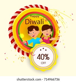 Vector illustration of Diwali festival with beautiful stylish lamp and Diwali lighting elements. Offers