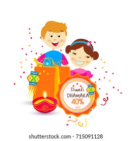 Vector illustration of Diwali festival with beautiful stylish lamp and Diwali lighting elements. Offers
