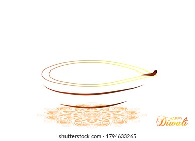 Vector illustration of Diwali festival Diya Lamp with rangoli at the bottom