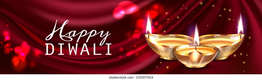 Vector illustration of Diwali festival with stylish beautiful oil lamp and Happy Diwali elements.