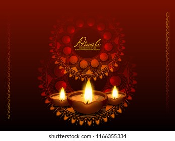 Vector illustration  DIwali holiday shiny background with diya lamps and rangoli with sweets