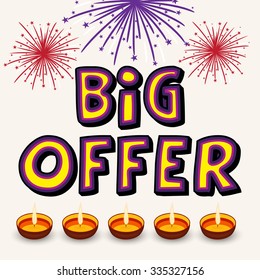 Vector illustration of diwali offers background with decorated Diwali diya.