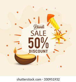 vector illustration of diwali offers sale banners  decorated  diya with crackle for diwali sale.