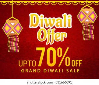 vector illustration of diwali offers sale banners with decorated Diwali diya.