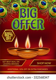 vector illustration of diwali offers sale banners with decorated Diwali diya.