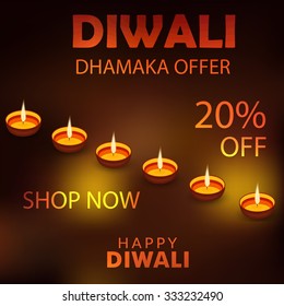 Vector illustration of diwali offers sale banners with decorated Diwali diya.