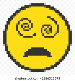 Vector illustration of dizzy emoticons in a pixel art 8 bit video game style. Simple design on transparent background (PNG).