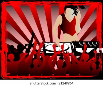 Vector illustration of a dj and party people