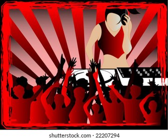 Vector illustration of a dj and party people
