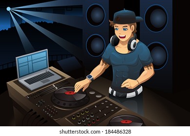 A vector illustration of DJ performing in a night club