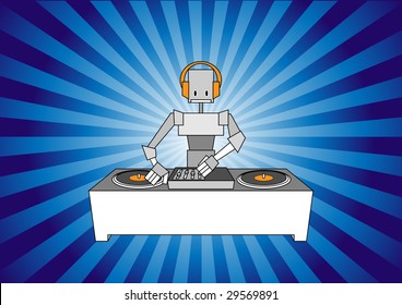 Vector illustration of dj robot on the beautiful, modern background.