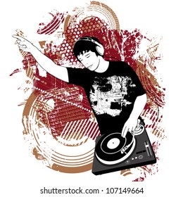 Ilustración vectorial de un DJ en el torntable