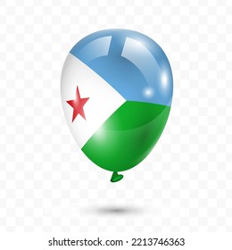 Vector illustration of DJibouti country flag balloon on transparent background (PNG). Flying flag balloons for Independence Day celebrations.