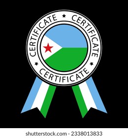 Vector illustration of DJibouti ribbon certificate on black background.