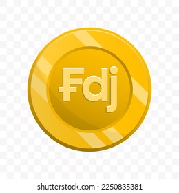 Vector illustration of Djiboutian Franc coin in gold color on transparent background (PNG).