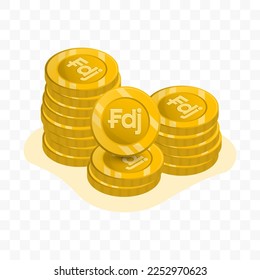 Vector illustration of Djiboutian Franc coins. gold colored vector for website design. Simple design with transparent background (PNG).