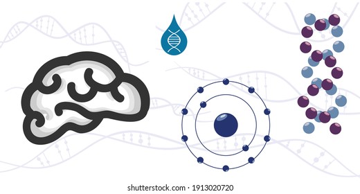 vector illustration for DNA chains brain and molecule structure for psychogenetic researches 