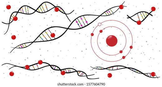 Vector Illustration Of DNA Chains And Free Radicals Destroying It For Oxidative Stress Visual