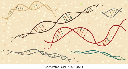 vector illustration of  DNA chains for genetic investigations and science in retro colors