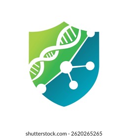 Vector illustration of DNA genetic logo design with shield